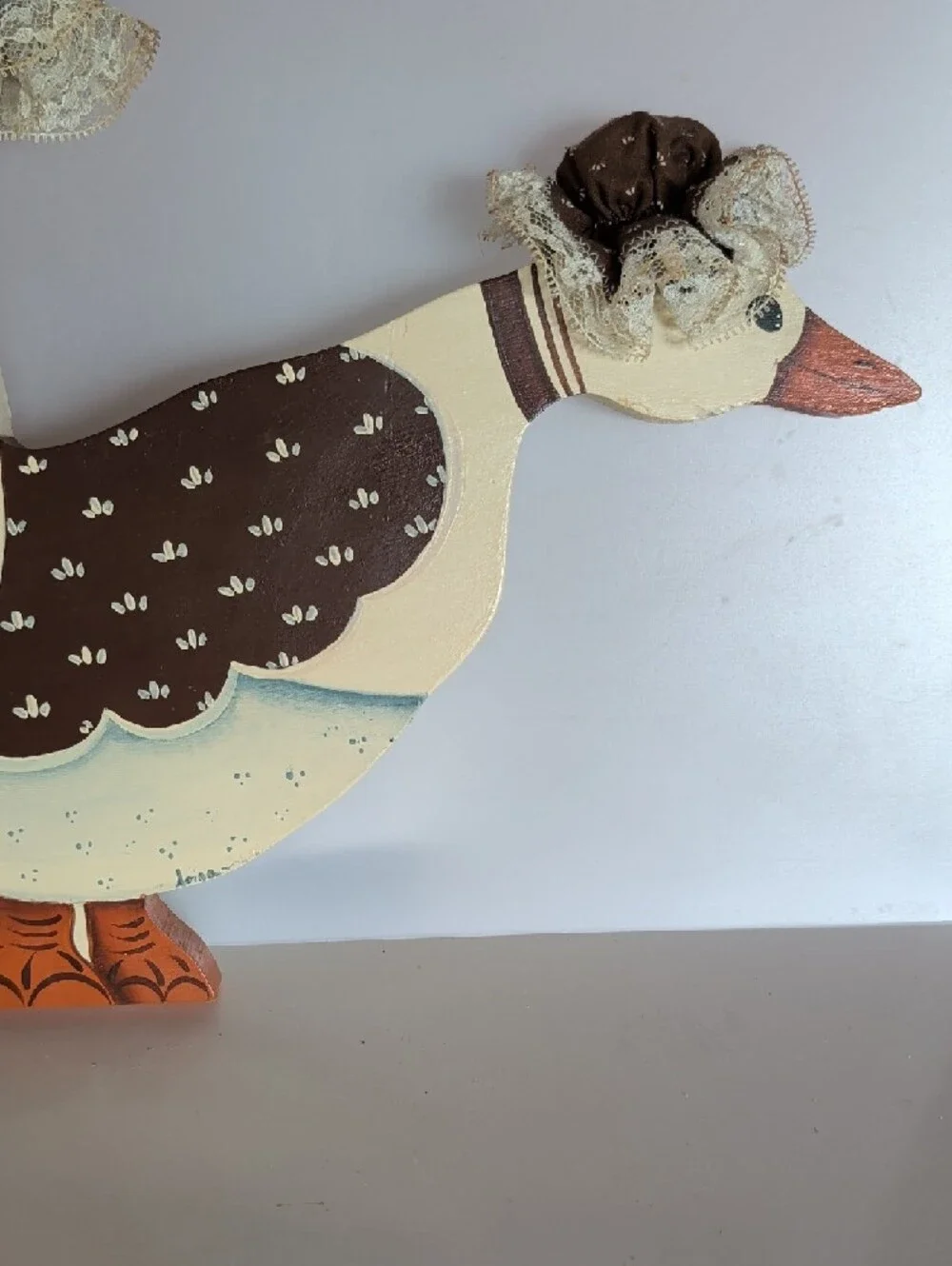 2 Wooden Decorative Ducks / Geese Wall Decor, Blue, Brown and Tan.